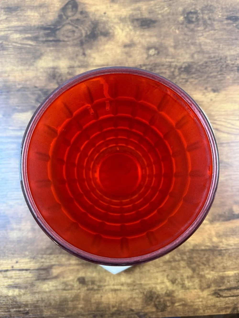 Red Textured Tempered Glass Tumbler Vase, 9” High, Made In USA, Very Heavy